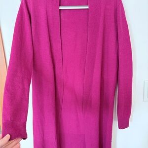 Two Open Front Merino Wool and Cashmere Cardigans (fuschia and teal)